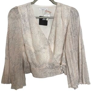 NWT CALISTA Cream & Silver Snakeskin Print Blouse w/Pleated Sleeves Size S